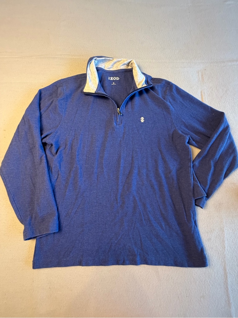 Izod Royal Blue Quarter-Zip Pullover with Light Gray Collar M
